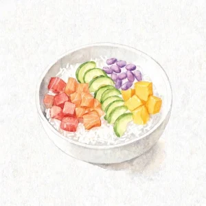Poké bowl coloré du restaurant japonais YUZU à Bénodet